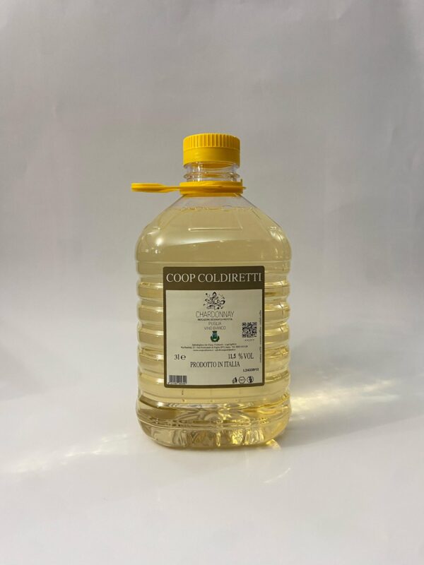 Vino Bianco – Vino Chardonnay a IGP ” PUGLIA” in P.ET. da Lt. 3